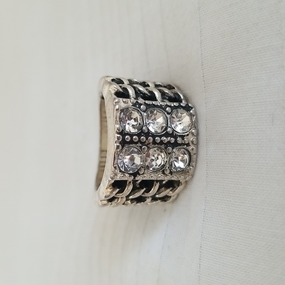 Premier Designs Silver Cable Chain Rhinestone Ring